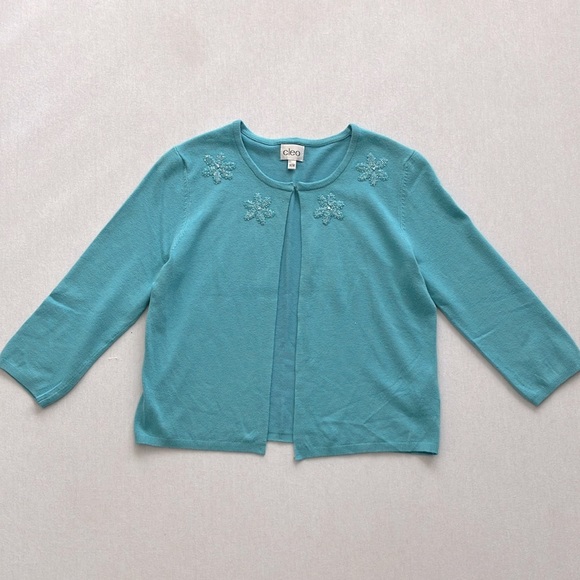 🍄Cleo blue 3/4 sleeve 90’s cardigan (M) - Picture 2 of 9